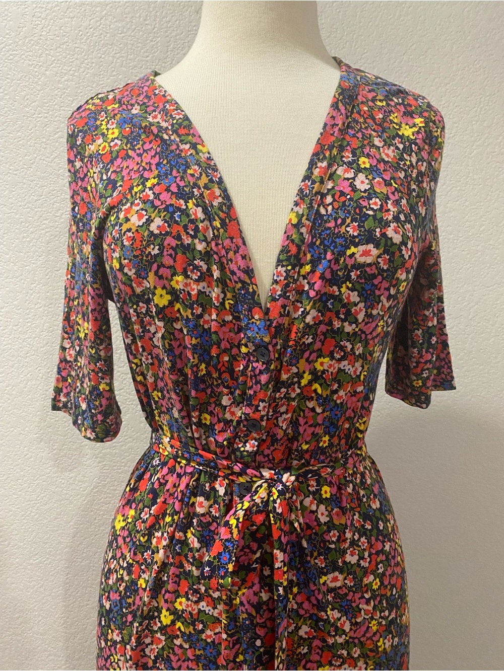 Boden Ecovero Floral Midi Dress Button Front Belted V Neck Jersey 10R - Picture 3 of 13